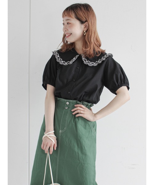 ehka sopo（エヘカソポ）の「刺繍フリル衿ブラウス（シャツ/ブラウス・レディース・ブラック/オフホワイト/グリーン/ミント・ﾌﾘ-）」の3枚目の写真
