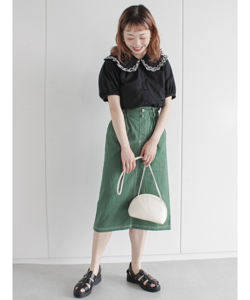 ehka sopo（エヘカソポ）の「刺繍フリル衿ブラウス（シャツ/ブラウス・レディース・ブラック/オフホワイト/グリーン/ミント・ﾌﾘ-）」の7枚目の写真