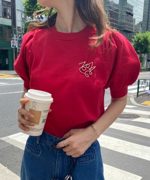 one after another NICE CLAUP（ワンアフターアナザーナイスクラップ）の「ブローチセット半袖ニット（ニット/セーター・レディース・ブラック/ブラウン/レッド/ピンク/アイボリー・FREE）」の5枚目の写真