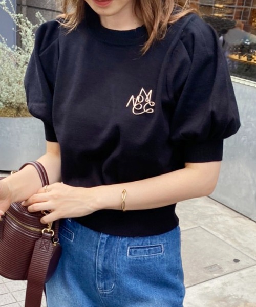 one after another NICE CLAUP（ワンアフターアナザーナイスクラップ）の「ブローチセット半袖ニット（ニット/セーター・レディース・ブラック/ブラウン/レッド/ピンク/アイボリー・FREE）」の3枚目の写真