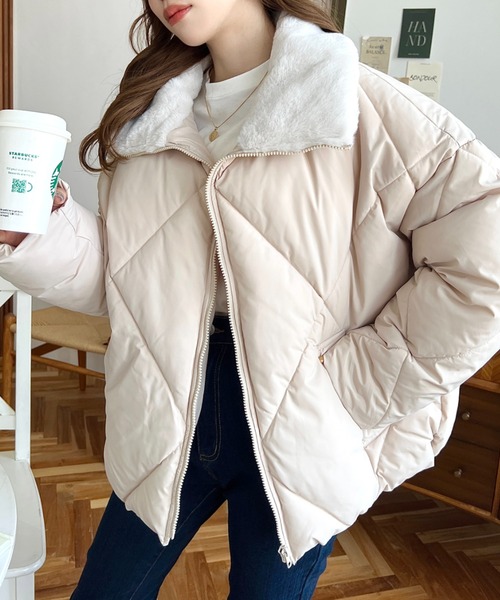 moment+（モーメントプラス）の「【累計販売枚数2万枚突破！】えりファーマットポリエステルダイヤキルトエコダウンブルゾン（ダウンジャケット/コート・レディース・ブラック/アイボリー/ベージュ/カーキ・M/L）」の7枚目の写真