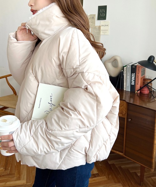 moment+（モーメントプラス）の「【累計販売枚数2万枚突破！】えりファーマットポリエステルダイヤキルトエコダウンブルゾン（ダウンジャケット/コート・レディース・ブラック/アイボリー/ベージュ/カーキ・M/L）」の5枚目の写真