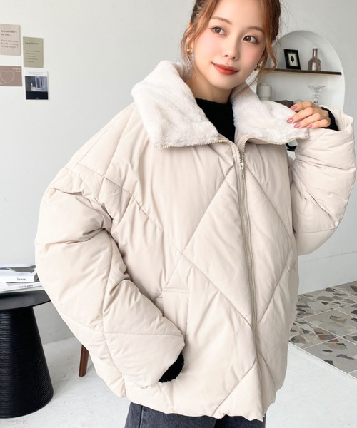 moment+（モーメントプラス）の「【累計販売枚数2万枚突破！】えりファーマットポリエステルダイヤキルトエコダウンブルゾン（ダウンジャケット/コート・レディース・ブラック/アイボリー/ベージュ/カーキ・M/L）」の11枚目の写真