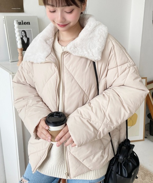 moment+（モーメントプラス）の「【累計販売枚数2万枚突破！】えりファーマットポリエステルダイヤキルトエコダウンブルゾン（ダウンジャケット/コート・レディース・ブラック/アイボリー/ベージュ/カーキ・M/L）」の14枚目の写真