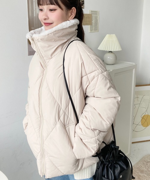 moment+（モーメントプラス）の「【累計販売枚数2万枚突破！】えりファーマットポリエステルダイヤキルトエコダウンブルゾン（ダウンジャケット/コート・レディース・ブラック/アイボリー/ベージュ/カーキ・M/L）」の16枚目の写真