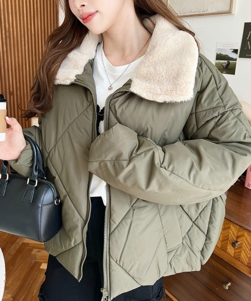 moment+（モーメントプラス）の「【累計販売枚数2万枚突破！】えりファーマットポリエステルダイヤキルトエコダウンブルゾン（ダウンジャケット/コート・レディース・ブラック/アイボリー/ベージュ/カーキ・M/L）」の19枚目の写真