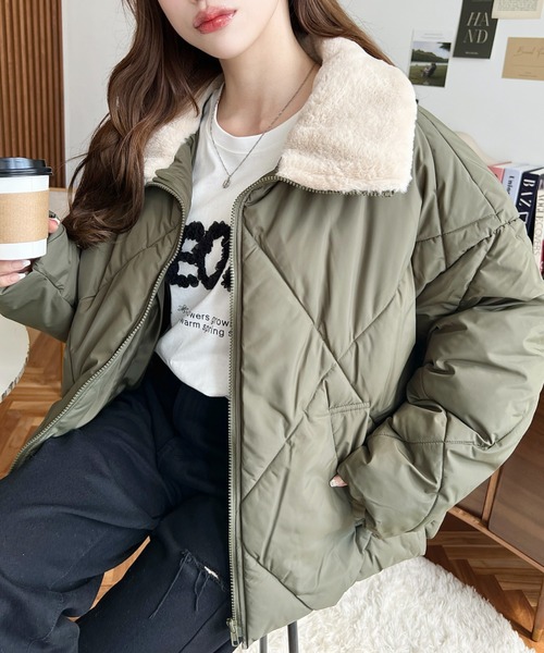 moment+（モーメントプラス）の「【累計販売枚数2万枚突破！】えりファーマットポリエステルダイヤキルトエコダウンブルゾン（ダウンジャケット/コート・レディース・ブラック/アイボリー/ベージュ/カーキ・M/L）」の20枚目の写真