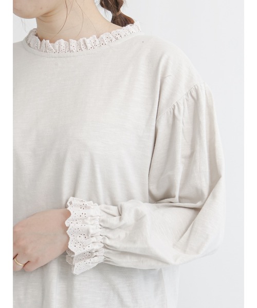 Samansa Mos2（サマンサ モスモス）の「ボリューム袖レースカットソー（Tシャツ/カットソー・レディース・ブラック/ベージュ/キナリ・ﾌﾘ-）」の8枚目の写真