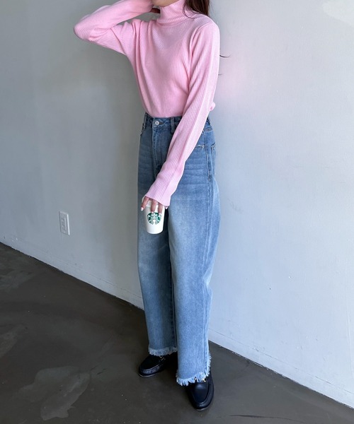 feepur(フェピュール)の「【ハンドウォッシャブル】プチハイネックカラーリブニット(ニット/セーター・レディース・オレンジ/杢グレー/ブラック/ターコイズブルー/グリーン/オフホワイト/ピンク/ブラウン/イエロー/レッド・MEDIUM)」の22枚目の写真