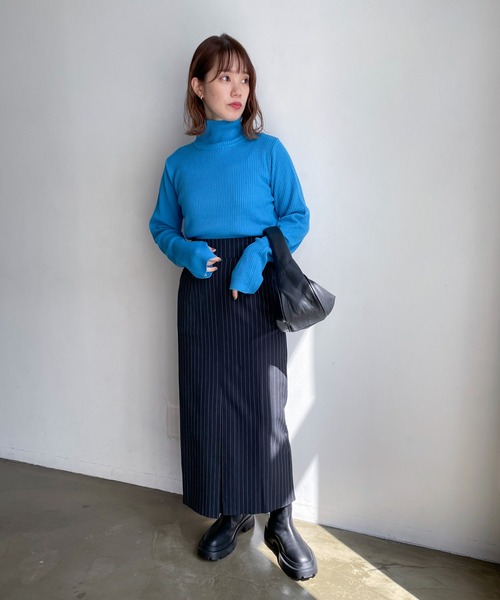 feepur(フェピュール)の「【ハンドウォッシャブル】プチハイネックカラーリブニット(ニット/セーター・レディース・オレンジ/杢グレー/ブラック/ターコイズブルー/グリーン/オフホワイト/ピンク/ブラウン/イエロー/レッド・MEDIUM)」の11枚目の写真