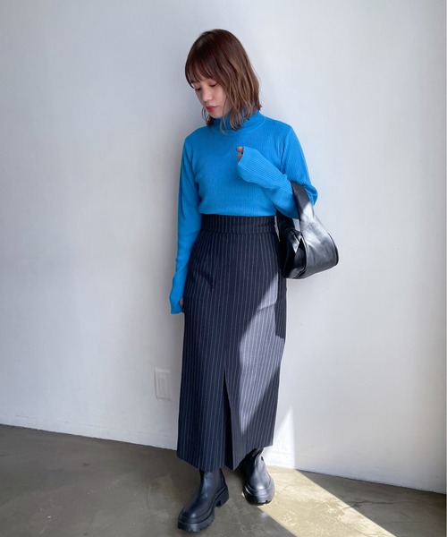 feepur(フェピュール)の「【ハンドウォッシャブル】プチハイネックカラーリブニット(ニット/セーター・レディース・オレンジ/杢グレー/ブラック/ターコイズブルー/グリーン/オフホワイト/ピンク/ブラウン/イエロー/レッド・MEDIUM)」の12枚目の写真