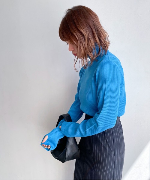 feepur(フェピュール)の「【ハンドウォッシャブル】プチハイネックカラーリブニット(ニット/セーター・レディース・オレンジ/杢グレー/ブラック/ターコイズブルー/グリーン/オフホワイト/ピンク/ブラウン/イエロー/レッド・MEDIUM)」の13枚目の写真