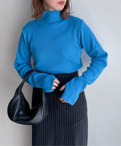 feepur(フェピュール)の「【ハンドウォッシャブル】プチハイネックカラーリブニット(ニット/セーター・レディース・オレンジ/杢グレー/ブラック/ターコイズブルー/グリーン/オフホワイト/ピンク/ブラウン/イエロー/レッド・MEDIUM)」の14枚目の写真