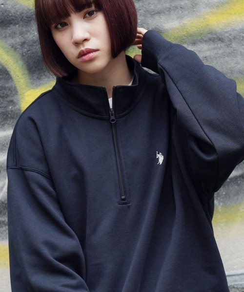 U.S. POLO ASSN.(ユーエスポロアッスン)の「U.S. POLO ASSN. / ユーエスポロアッスン 別注 コラボ オーバーサイズ ハーフジップ 裏毛 スウェット トレーナー(スウェット・メンズ・ブルー系その他/ホワイト系その他2/ブラック系その他2/グレー系その他2/グレー系その他3/グレー系その他4/グリーン系その他2/ブルー系その他2/ホワイト系その他/ブラック系その他/グレー系その他/グリーン系その他・MEDIUM/LARGE/X-LARGE)」の11枚目の写真