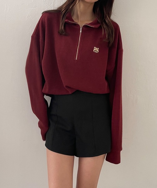 ADIRA（アディラ）の「ユニセックスハーフジップニットソートップス（その他トップス・レディース・ボルドー/ブラック・LARGE）」の2枚目の写真