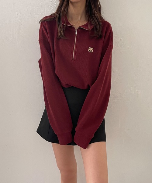 ADIRA（アディラ）の「ユニセックスハーフジップニットソートップス（その他トップス・レディース・ボルドー/ブラック・LARGE）」の7枚目の写真
