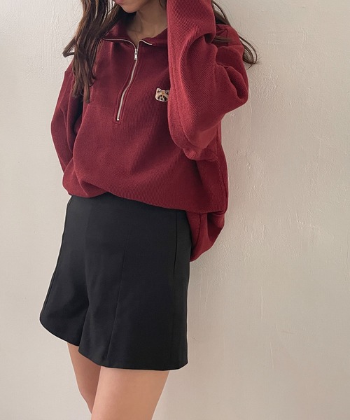 ADIRA（アディラ）の「ユニセックスハーフジップニットソートップス（その他トップス・レディース・ボルドー/ブラック・LARGE）」の5枚目の写真