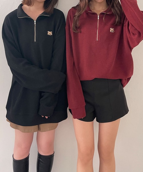 ADIRA（アディラ）の「ユニセックスハーフジップニットソートップス（その他トップス・レディース・ボルドー/ブラック・LARGE）」の12枚目の写真