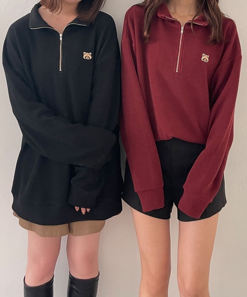 ADIRA（アディラ）の「ユニセックスハーフジップニットソートップス（その他トップス・レディース・ボルドー/ブラック・LARGE）」の8枚目の写真