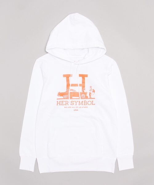 Kare/ME(カーミー)の「Kare/ME(カーミー)H MM パーカーオレンジプリント(パーカー・レディース・ホワイト/ブラック・L/M/S)」の8枚目の写真