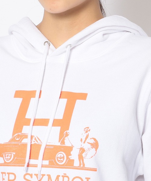 Kare/ME(カーミー)の「Kare/ME(カーミー)H MM パーカーオレンジプリント(パーカー・レディース・ホワイト/ブラック・L/M/S)」の3枚目の写真