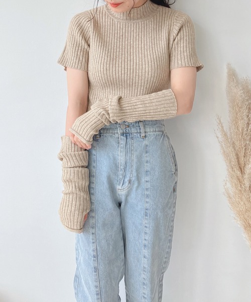 AS KNOW AS plus（アズノゥアズプラス）の「♪アームウォーマー 付きニット（ニット/セーター・レディース・ブラック/ベージュ/ブルー・FREE）」の15枚目の写真