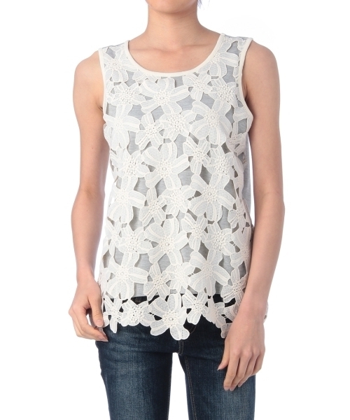 HusHusH(ハッシュアッシュ)の「フラワーレース使いタンクトップ(タンクトップ・レディース・ホワイト/ブルー/グレー/ブラック・03/02)」の4枚目の写真