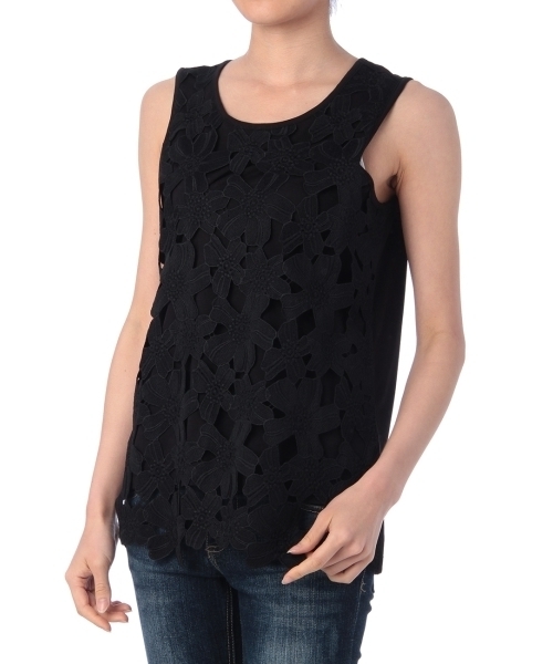 HusHusH(ハッシュアッシュ)の「フラワーレース使いタンクトップ(タンクトップ・レディース・ホワイト/ブルー/グレー/ブラック・03/02)」の3枚目の写真