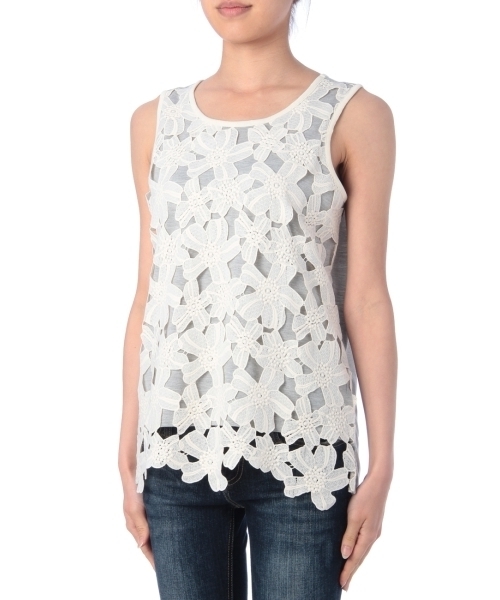 HusHusH(ハッシュアッシュ)の「フラワーレース使いタンクトップ(タンクトップ・レディース・ホワイト/ブルー/グレー/ブラック・03/02)」の7枚目の写真