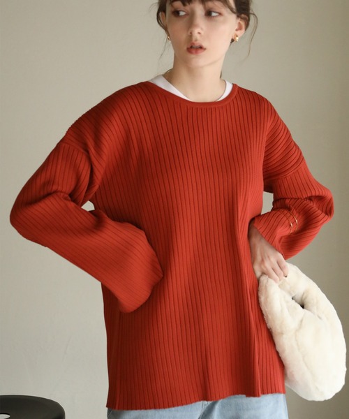 aity(アイティ)の「12G バックスリットロングP/O(ニット/セーター・レディース・ブラック/アイボリー/オレンジ/グリーン・M)」の11枚目の写真