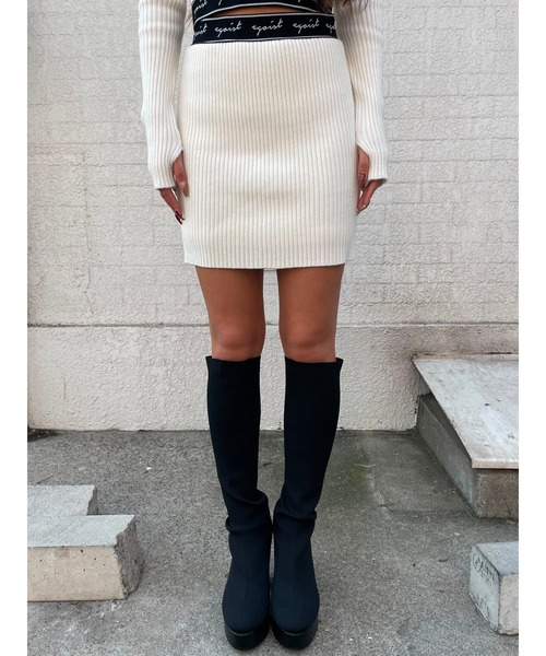 EGOIST（エゴイスト）の「ロゴラインゴムニットミニスカート（スカート・レディース・ホワイト/グリーン/ブラック・FREE）」の6枚目の写真