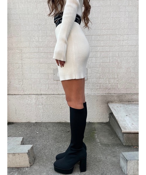 EGOIST（エゴイスト）の「ロゴラインゴムニットミニスカート（スカート・レディース・ホワイト/グリーン/ブラック・FREE）」の7枚目の写真