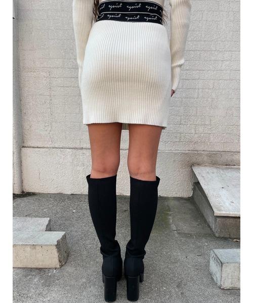 EGOIST（エゴイスト）の「ロゴラインゴムニットミニスカート（スカート・レディース・ホワイト/グリーン/ブラック・FREE）」の4枚目の写真