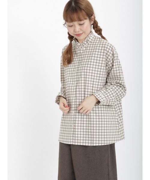 Samansa Mos2（サマンサ モスモス）の「ギンガムチェック襟フリルブラウス（シャツ/ブラウス・レディース・ピンク/ベージュ/ミント/ブラック・ﾌﾘ-）」の7枚目の写真