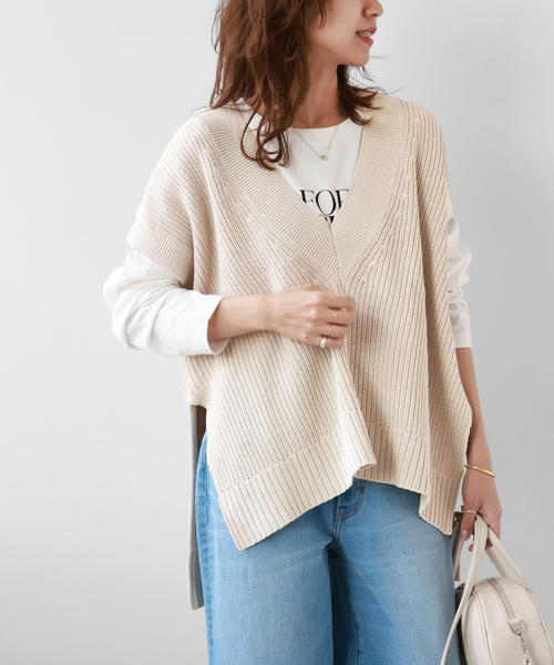 JOURNAL STANDARD relume(ジャーナルスタンダード レリューム)の「《追加》製品染めVネックベスト(ベスト・レディース・アイボリー/チャコールグレー/イエロー/グレー・FREE)」の1枚目の写真