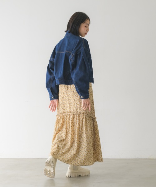 idem（イデム）の「tuck sleeve denim jacket/ショート丈デニムジャケット（デニムジャケット・レディース・ネイビー・FREE）」の3枚目の写真