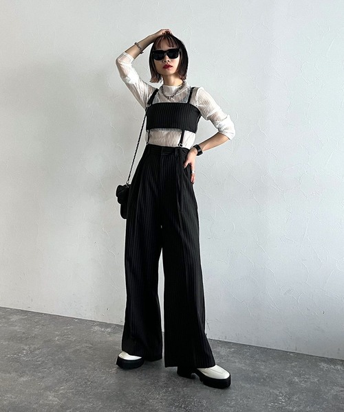 PAGEBOY（ページボーイ）の「CORE / ストライプビスチェオールインワン（つなぎ/オールインワン・レディース・ブラック/グレー・FREE）」の5枚目の写真