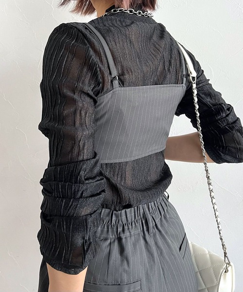 PAGEBOY（ページボーイ）の「CORE / ストライプビスチェオールインワン（つなぎ/オールインワン・レディース・ブラック/グレー・FREE）」の11枚目の写真