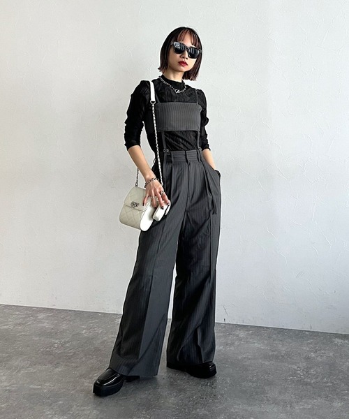 PAGEBOY（ページボーイ）の「CORE / ストライプビスチェオールインワン（つなぎ/オールインワン・レディース・ブラック/グレー・FREE）」の14枚目の写真