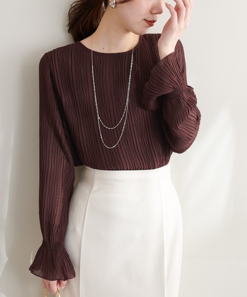 natural couture（ナチュラルクチュール）の「新色追加 / キャンディスリーブプリーツブラウス（シャツ/ブラウス・レディース・オフホワイト/サックスブルー/ブラック/ブラウン/ピンク・FREE）」の4枚目の写真