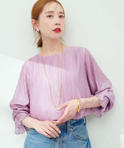 natural couture（ナチュラルクチュール）の「新色追加 / キャンディスリーブプリーツブラウス（シャツ/ブラウス・レディース・オフホワイト/サックスブルー/ブラック/ブラウン/ピンク・FREE）」の5枚目の写真