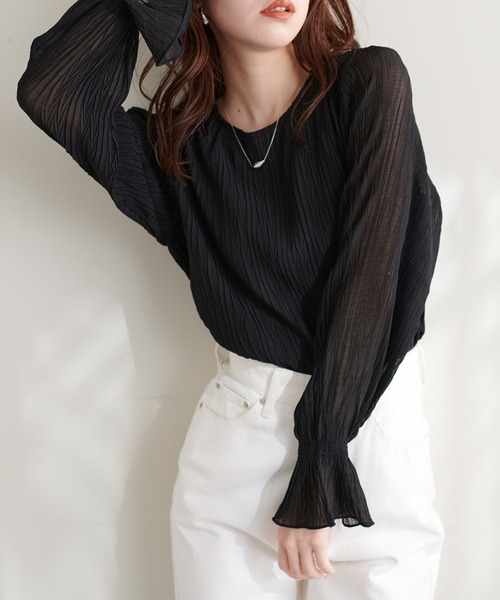 natural couture（ナチュラルクチュール）の「新色追加 / キャンディスリーブプリーツブラウス（シャツ/ブラウス・レディース・オフホワイト/サックスブルー/ブラック/ブラウン/ピンク・FREE）」の3枚目の写真