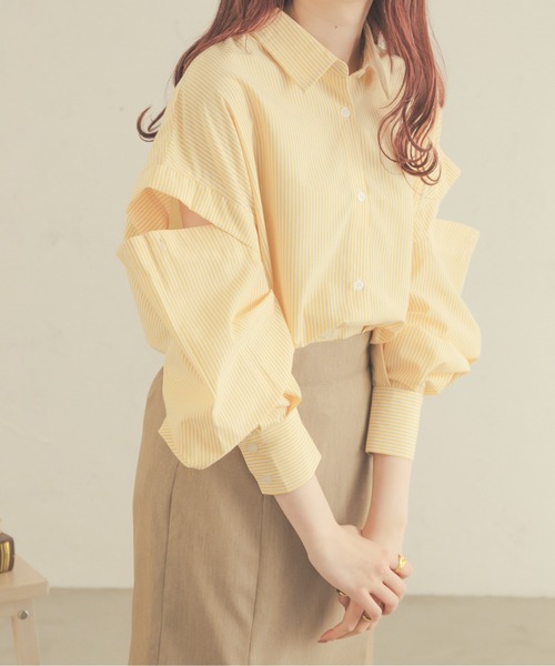 Ambre Neige（アンブルネージュ）の「【8色展開】マルチウェイシャツ／WEB/EC限定商品（シャツ/ブラウス・レディース・ピンク/ライトグリーン/イエロー/オフホワイト/ブルー/アイボリー/ライトピンク/ライトブルー・FREE）」の6枚目の写真