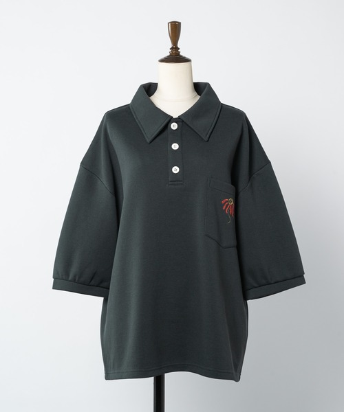 INTER FACTORY（インターファクトリー）の「清水こづえ‐刺繍入りポロシャツ　made in INTER FACTORY（ポロシャツ・レディース・チャコールグレー/オレンジ/ミント・LARGE/MEDIUM）」の12枚目の写真