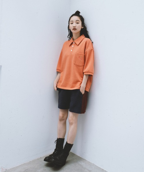 INTER FACTORY（インターファクトリー）の「清水こづえ‐刺繍入りポロシャツ　made in INTER FACTORY（ポロシャツ・レディース・チャコールグレー/オレンジ/ミント・LARGE/MEDIUM）」の8枚目の写真