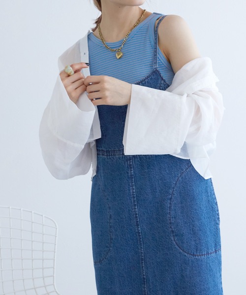 w closet(ダブルクローゼット)の「【カップ付き】アメリカンスリーブタンクトップ(タンクトップ・レディース・オフホワイト/ブラック/ホワイト×ブラック/サックスブルー・FREE)」の22枚目の写真