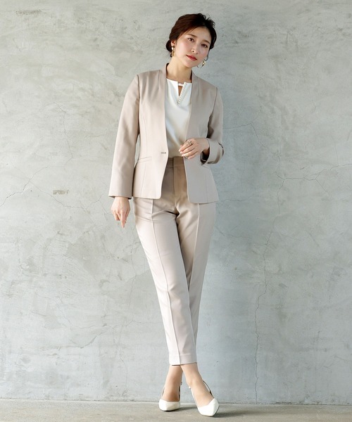 WHITE JOOLA(ホワイトジョーラ)の「【手洗いできる】ライト杢クロス・カラーレスジャケット(前裏付き)(ノーカラージャケット・レディース・グレー/ベージュ/ネイビー・7号/9号/11号)」の9枚目の写真