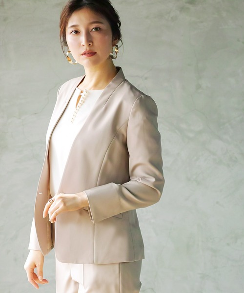 WHITE JOOLA(ホワイトジョーラ)の「【手洗いできる】ライト杢クロス・カラーレスジャケット(前裏付き)(ノーカラージャケット・レディース・グレー/ベージュ/ネイビー・7号/9号/11号)」の11枚目の写真