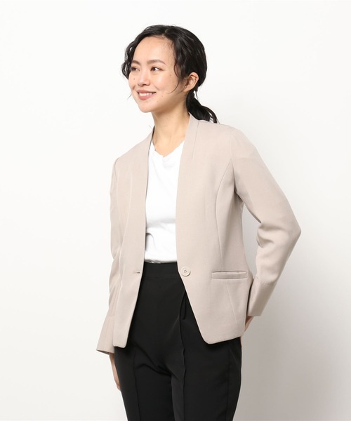 WHITE JOOLA(ホワイトジョーラ)の「【手洗いできる】ライト杢クロス・カラーレスジャケット(前裏付き)(ノーカラージャケット・レディース・グレー/ベージュ/ネイビー・7号/9号/11号)」の16枚目の写真