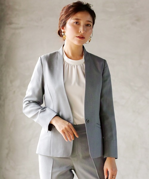 WHITE JOOLA(ホワイトジョーラ)の「【手洗いできる】ライト杢クロス・カラーレスジャケット(前裏付き)(ノーカラージャケット・レディース・グレー/ベージュ/ネイビー・7号/9号/11号)」の17枚目の写真